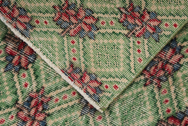 4x7 Green and Magenta Turkish Anatolian Rug