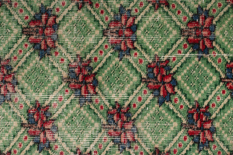 4x7 Green and Magenta Turkish Anatolian Rug