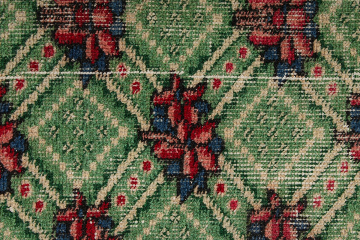 4x7 Green and Magenta Turkish Anatolian Rug