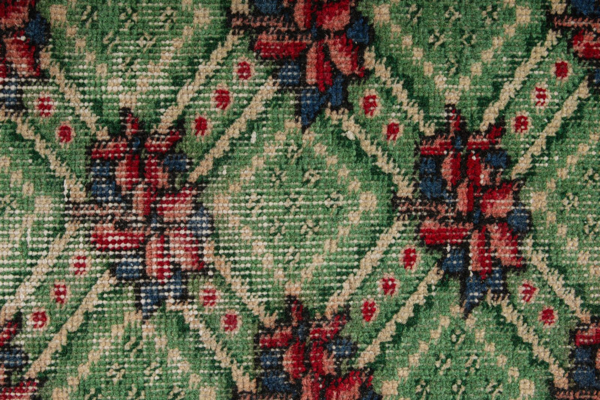 4x7 Green and Magenta Turkish Anatolian Rug