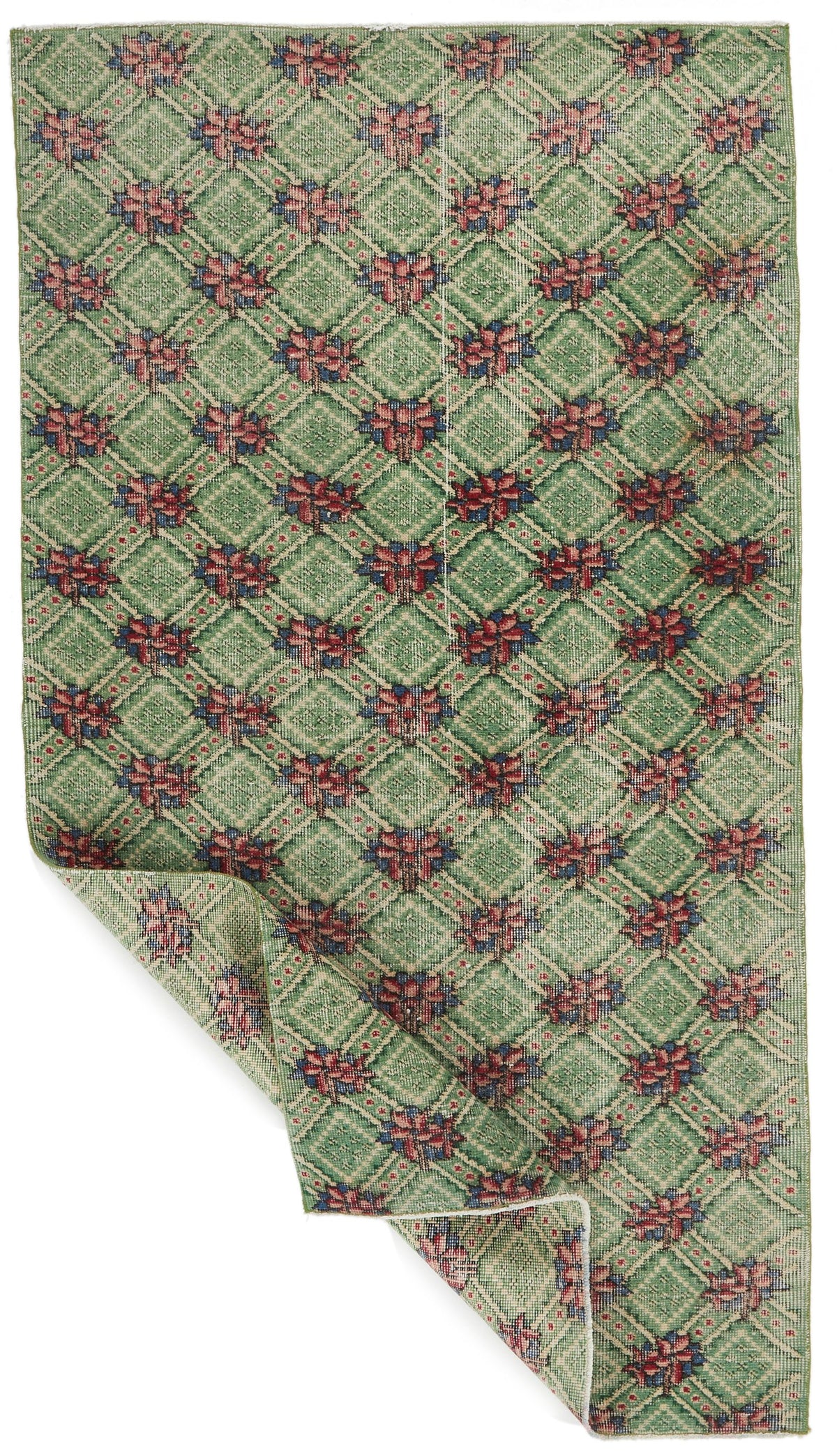 4x7 Green and Magenta Turkish Anatolian Rug