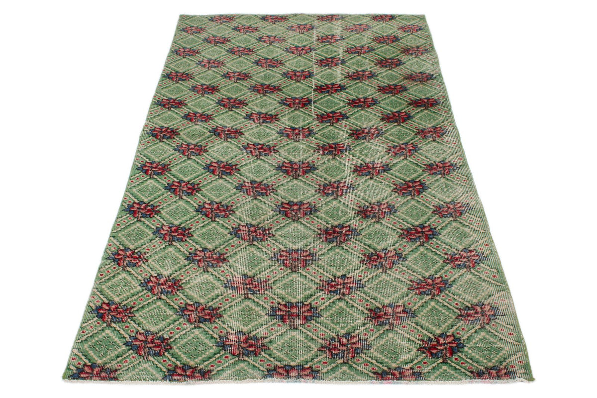 4x7 Green and Magenta Turkish Anatolian Rug