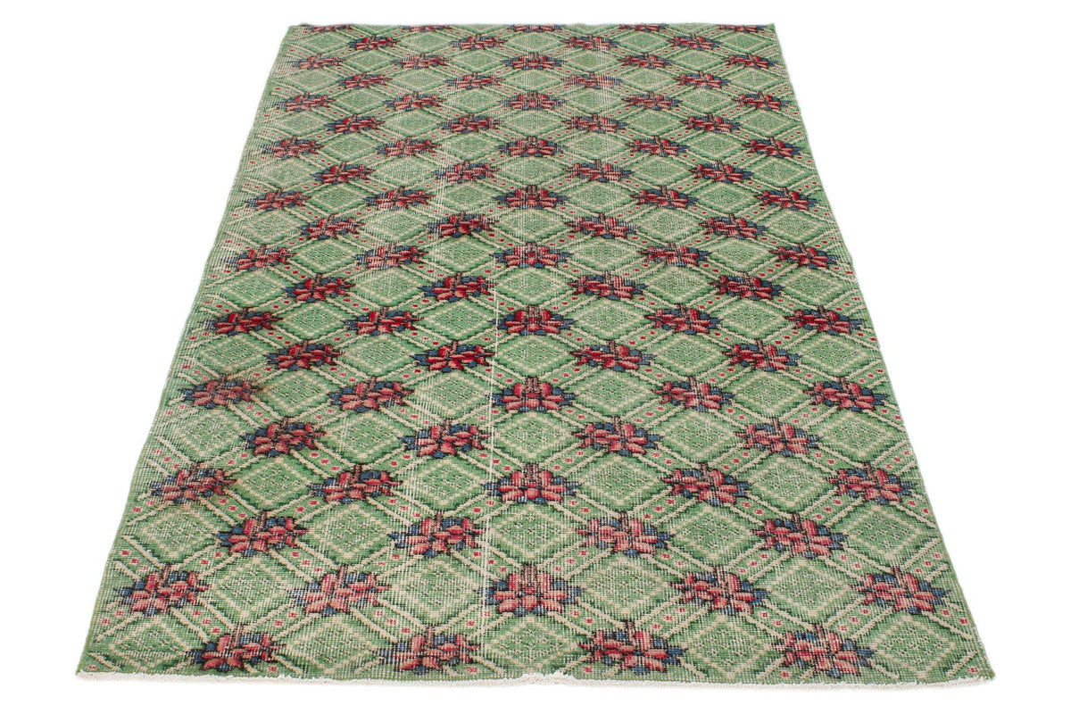 4x7 Green and Magenta Turkish Anatolian Rug