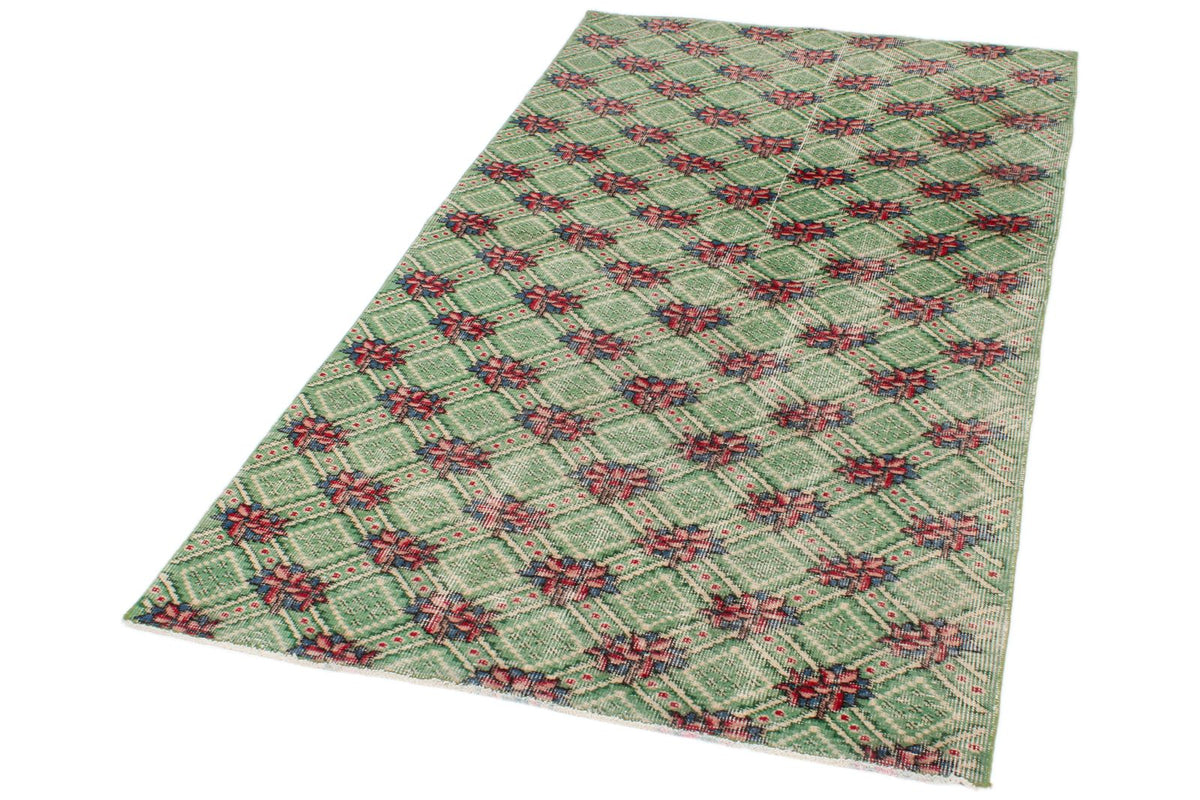 4x7 Green and Magenta Turkish Anatolian Rug