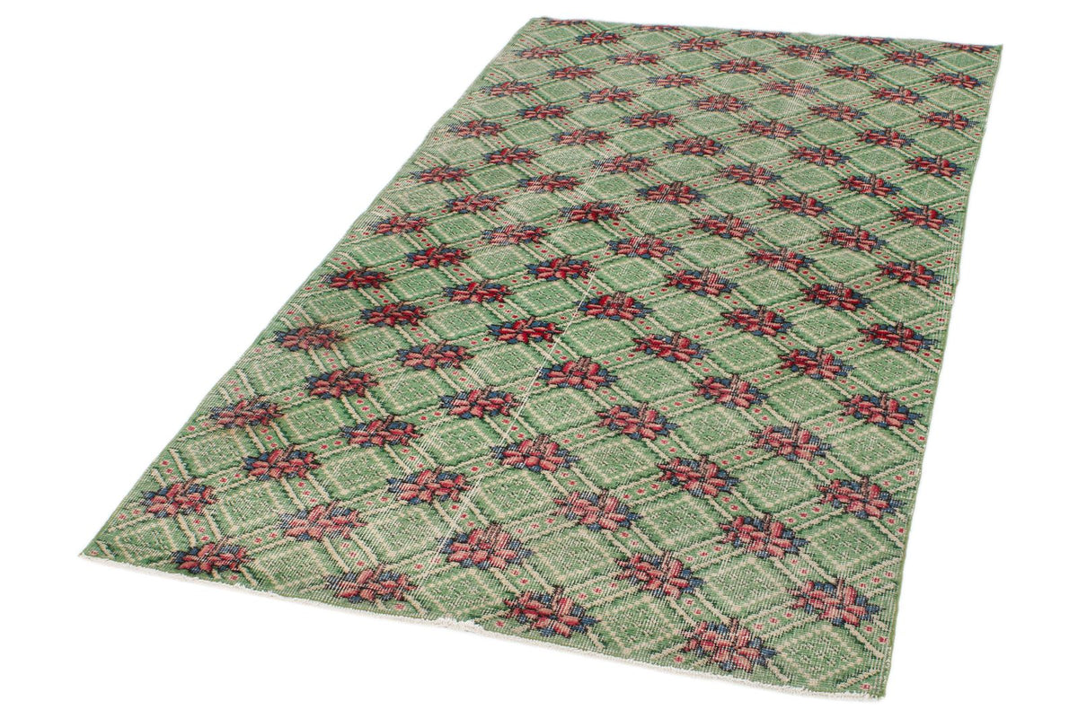 4x7 Green and Magenta Turkish Anatolian Rug