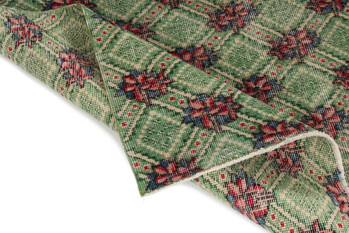4x7 Green and Magenta Turkish Anatolian Rug