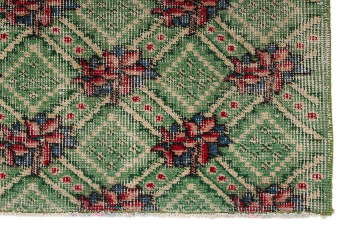4x7 Green and Magenta Turkish Anatolian Rug