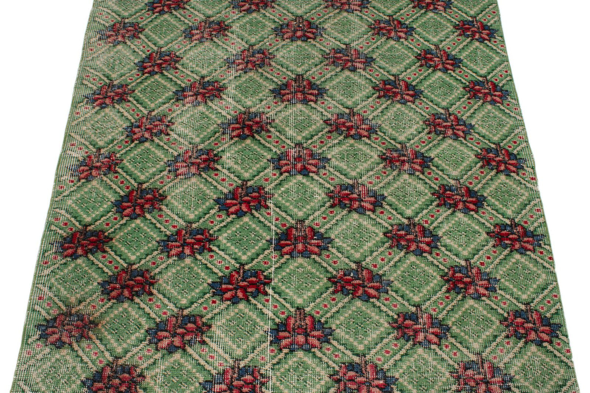 4x7 Green and Magenta Turkish Anatolian Rug
