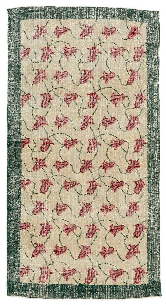 4x7 Ivory and Green Turkish Anatolian Rug