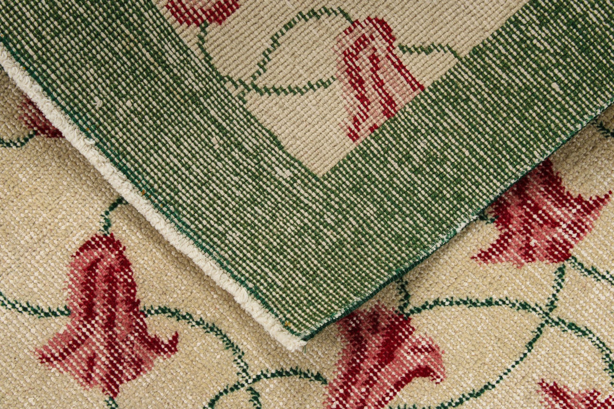 4x7 Ivory and Green Turkish Anatolian Rug