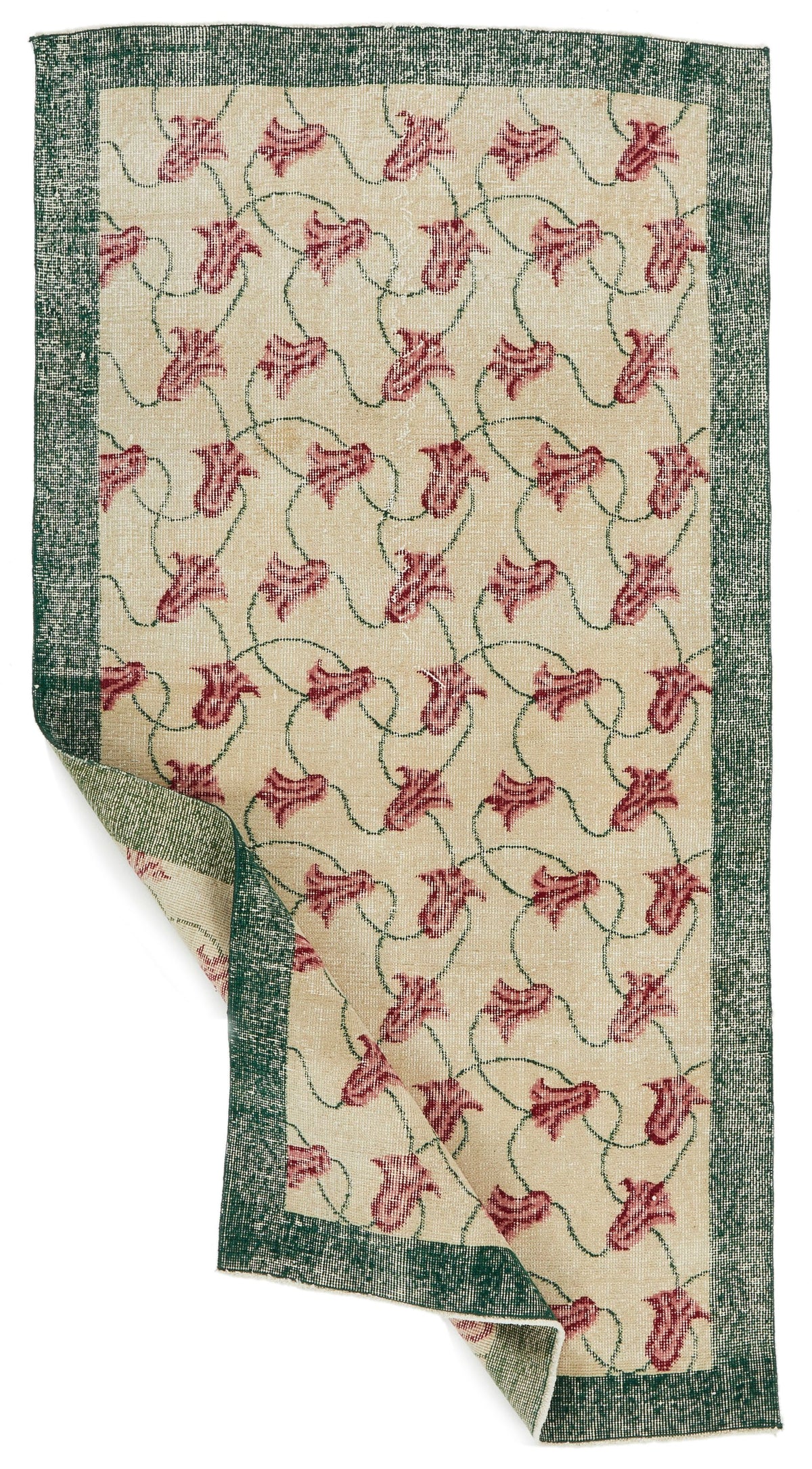 4x7 Ivory and Green Turkish Anatolian Rug