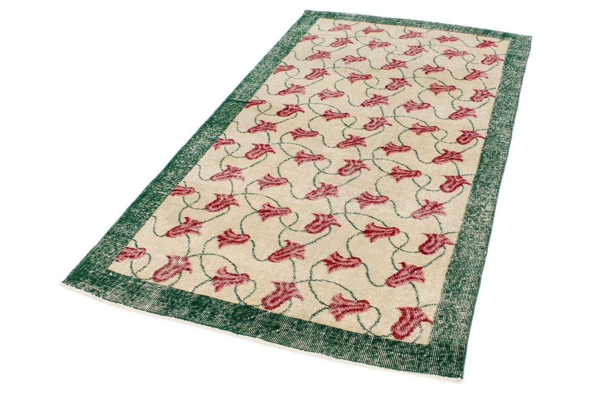 4x7 Ivory and Green Turkish Anatolian Rug