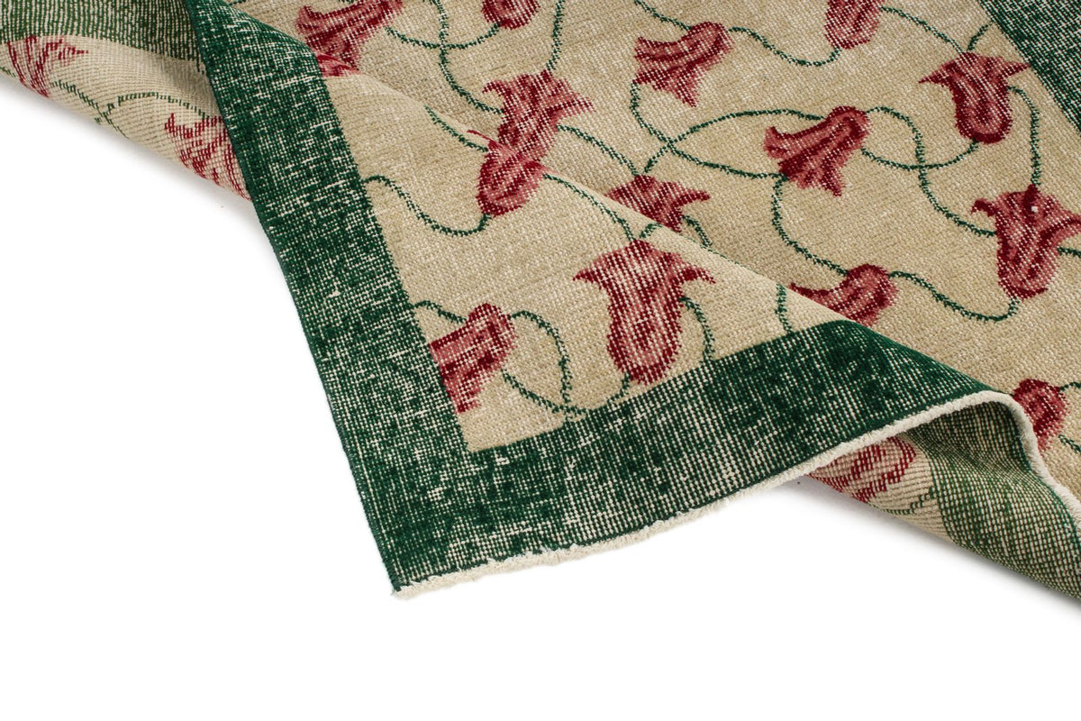4x7 Ivory and Green Turkish Anatolian Rug