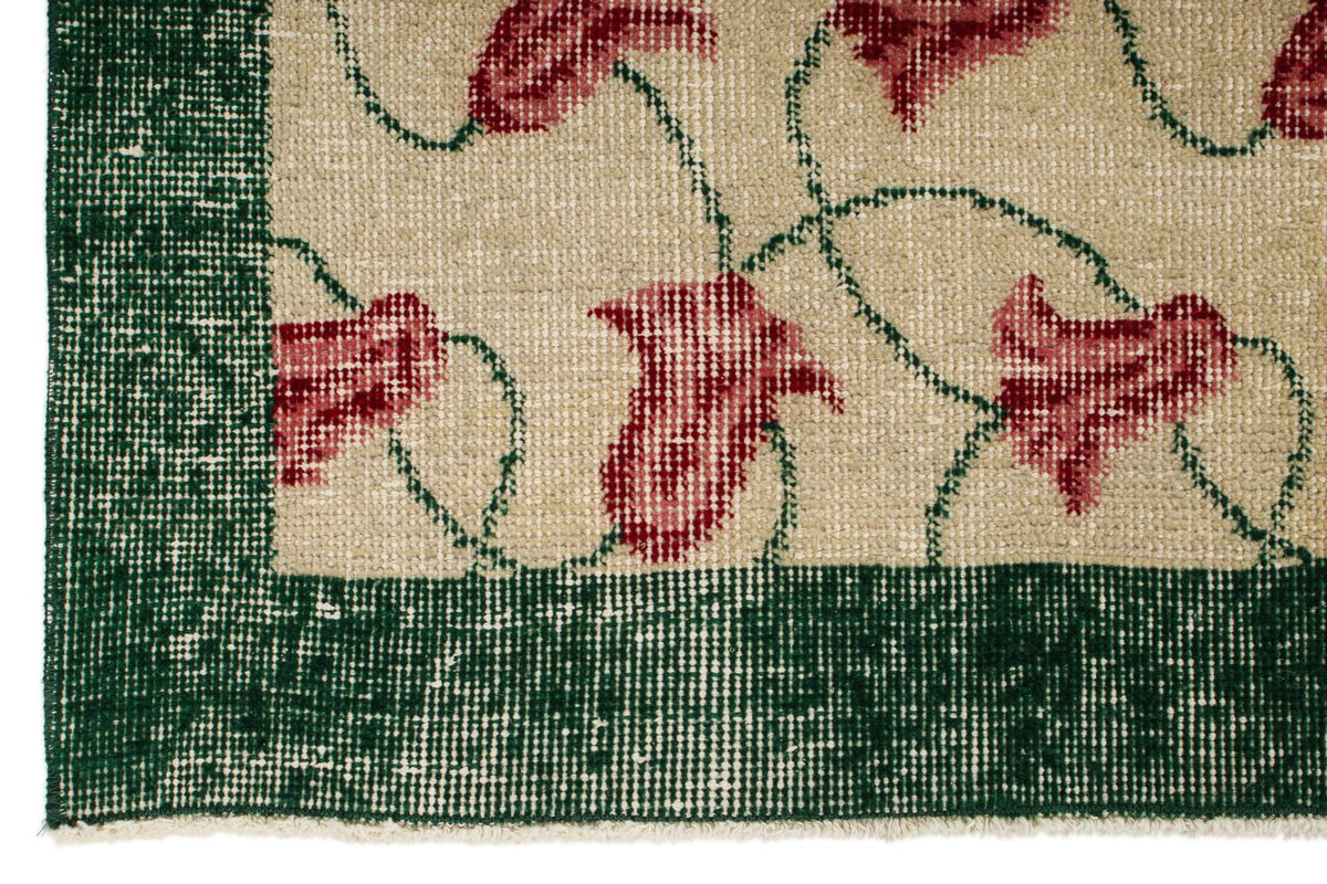 4x7 Ivory and Green Turkish Anatolian Rug