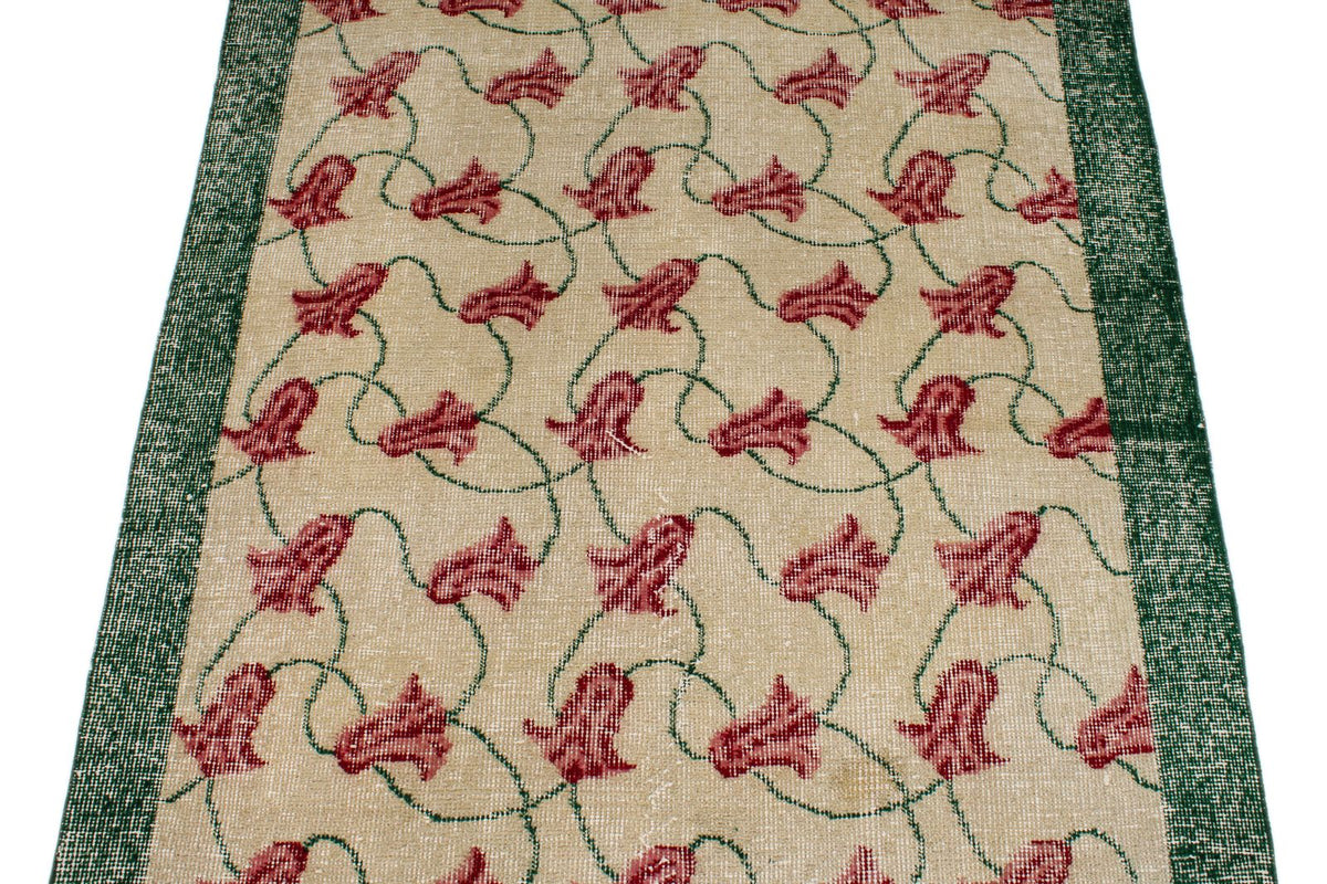 4x7 Ivory and Green Turkish Anatolian Rug