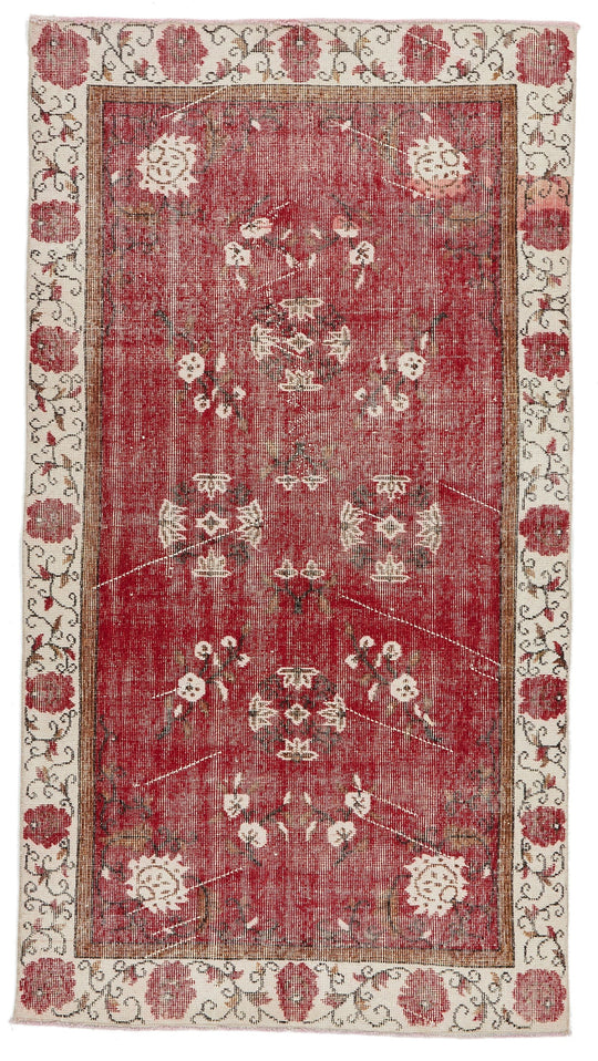 4x7 Red and Ivory Turkish Overdyed Rug