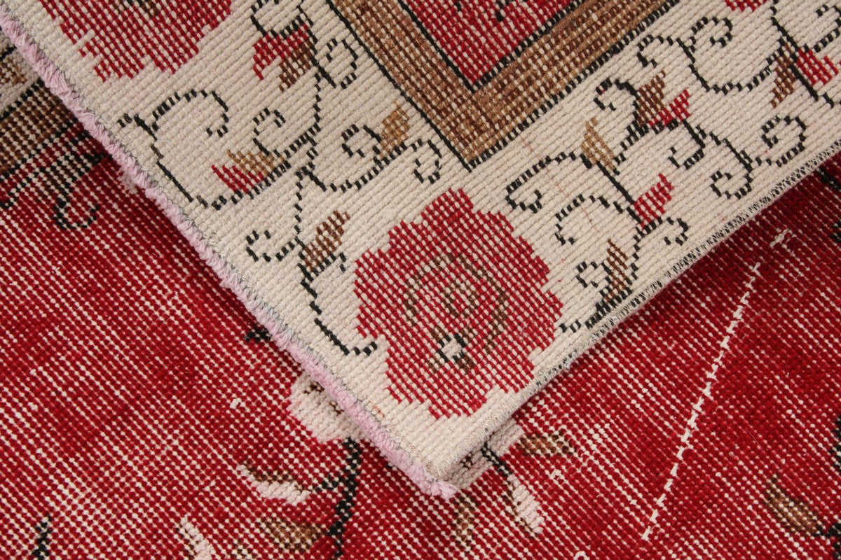 4x7 Red and Ivory Turkish Overdyed Rug