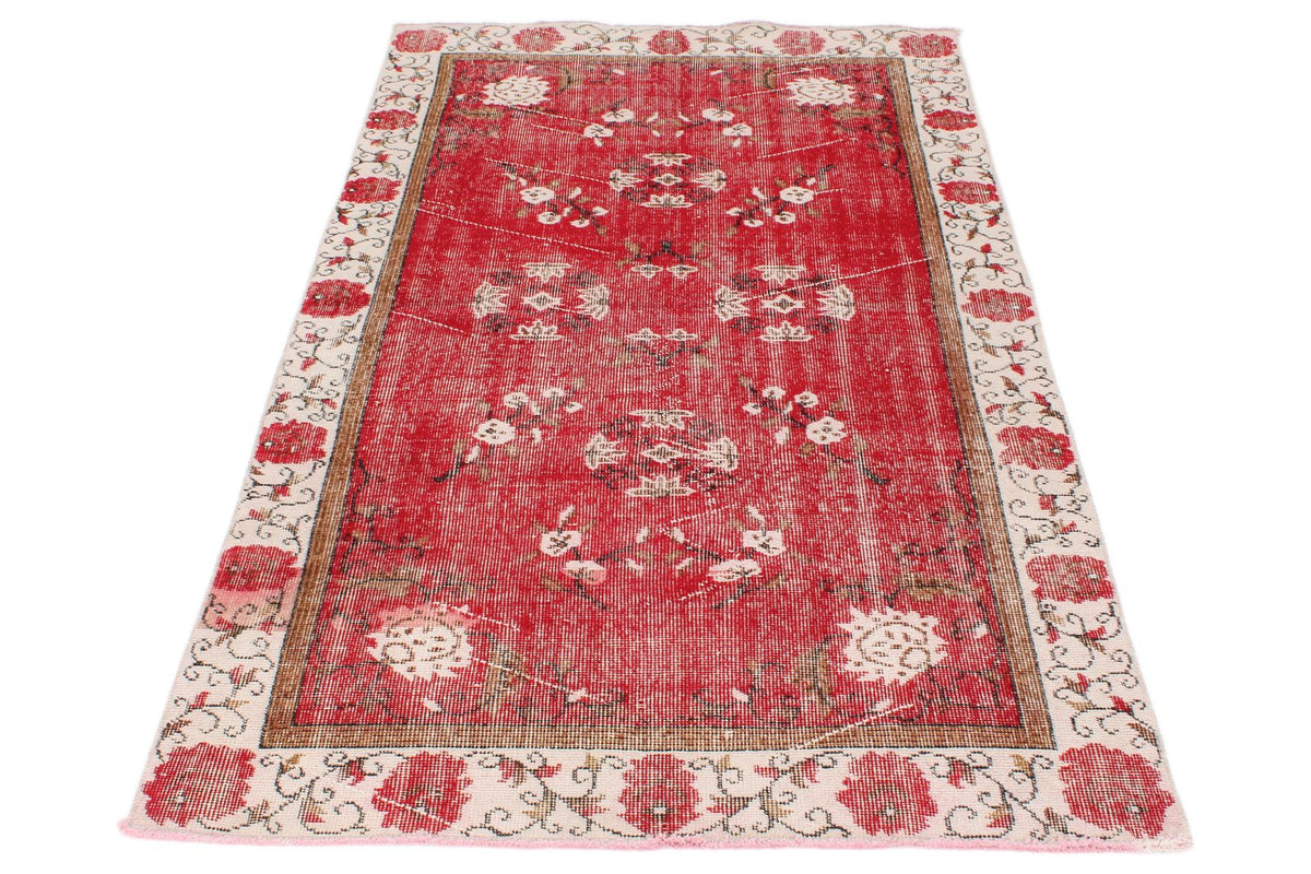 4x7 Red and Ivory Turkish Overdyed Rug
