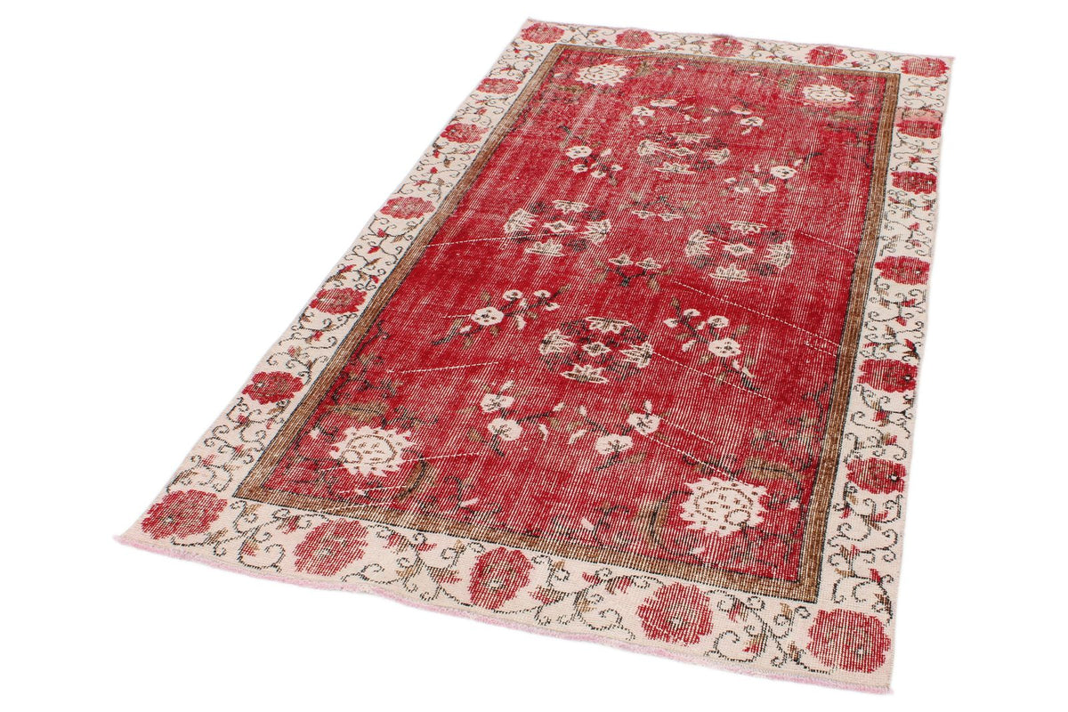 4x7 Red and Ivory Turkish Overdyed Rug