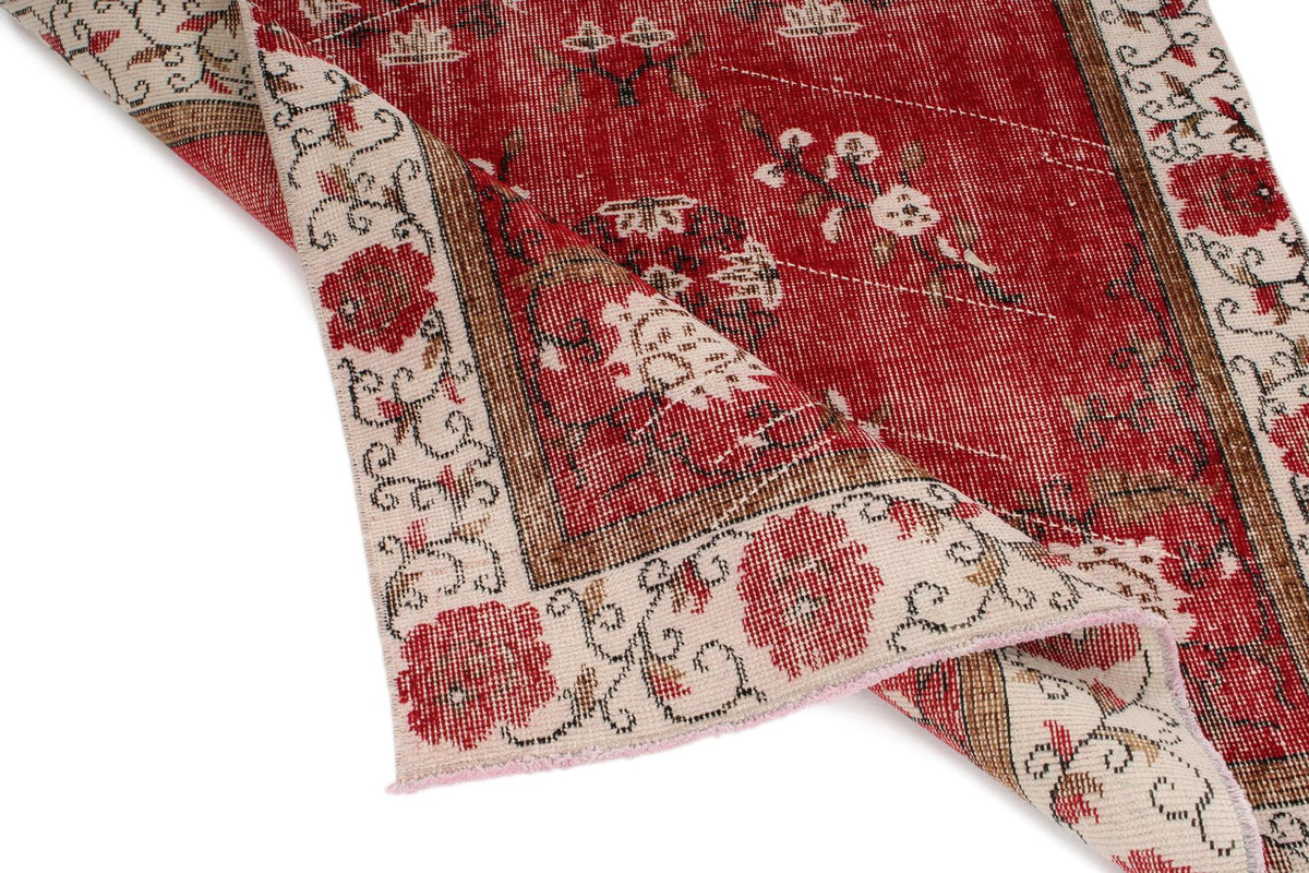 4x7 Red and Ivory Turkish Overdyed Rug