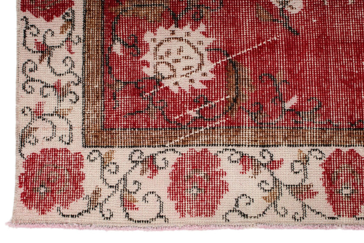 4x7 Red and Ivory Turkish Overdyed Rug