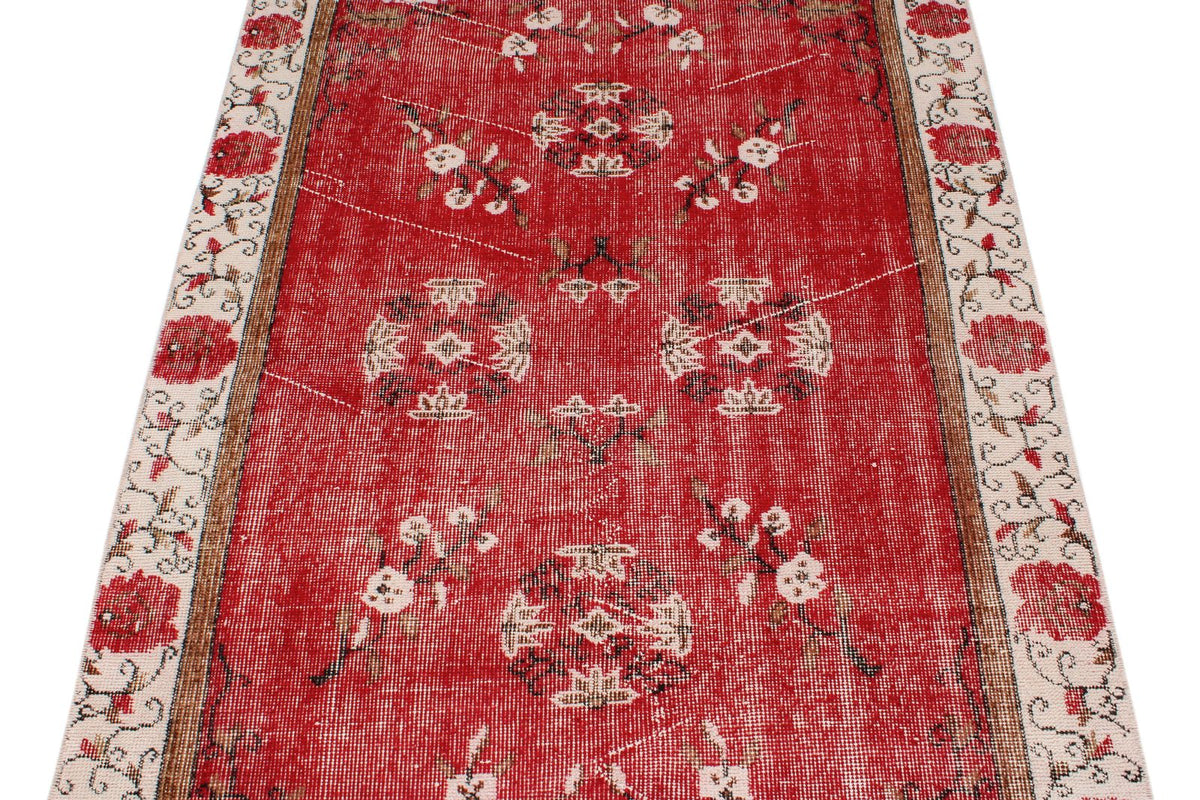 4x7 Red and Ivory Turkish Overdyed Rug