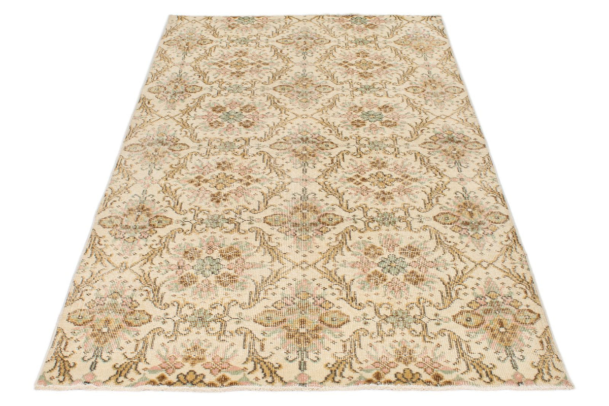 4x7 Ivory and Multicolor Turkish Anatolian Rug