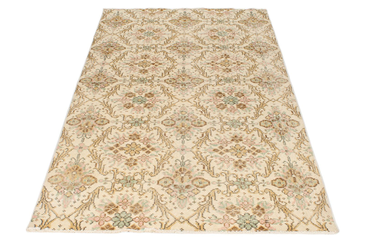 4x7 Ivory and Multicolor Turkish Anatolian Rug