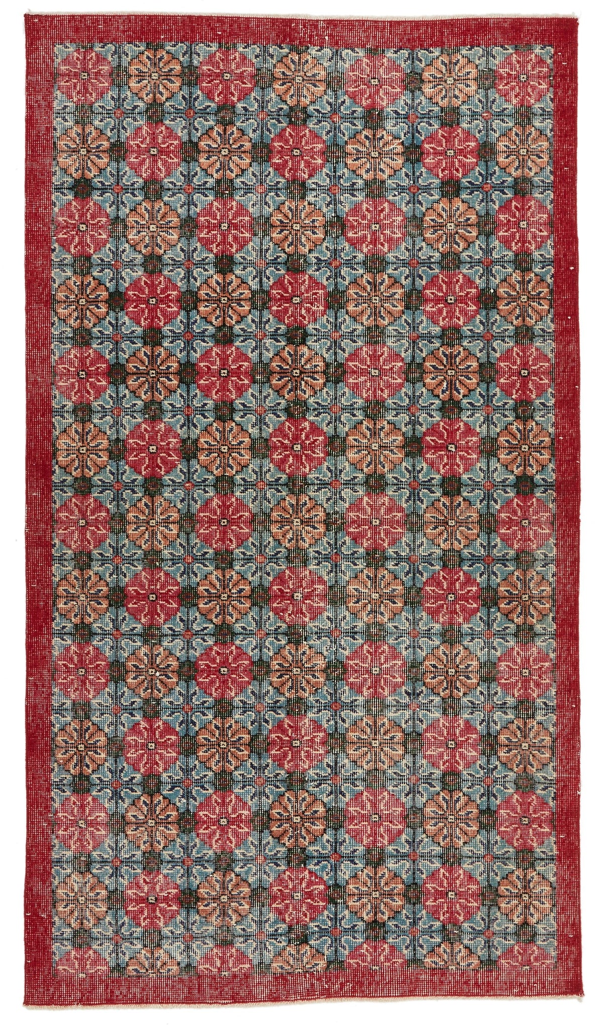 4x7 Red and Multicolor Turkish Overdyed Rug