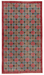 4x7 Red and Multicolor Turkish Overdyed Rug