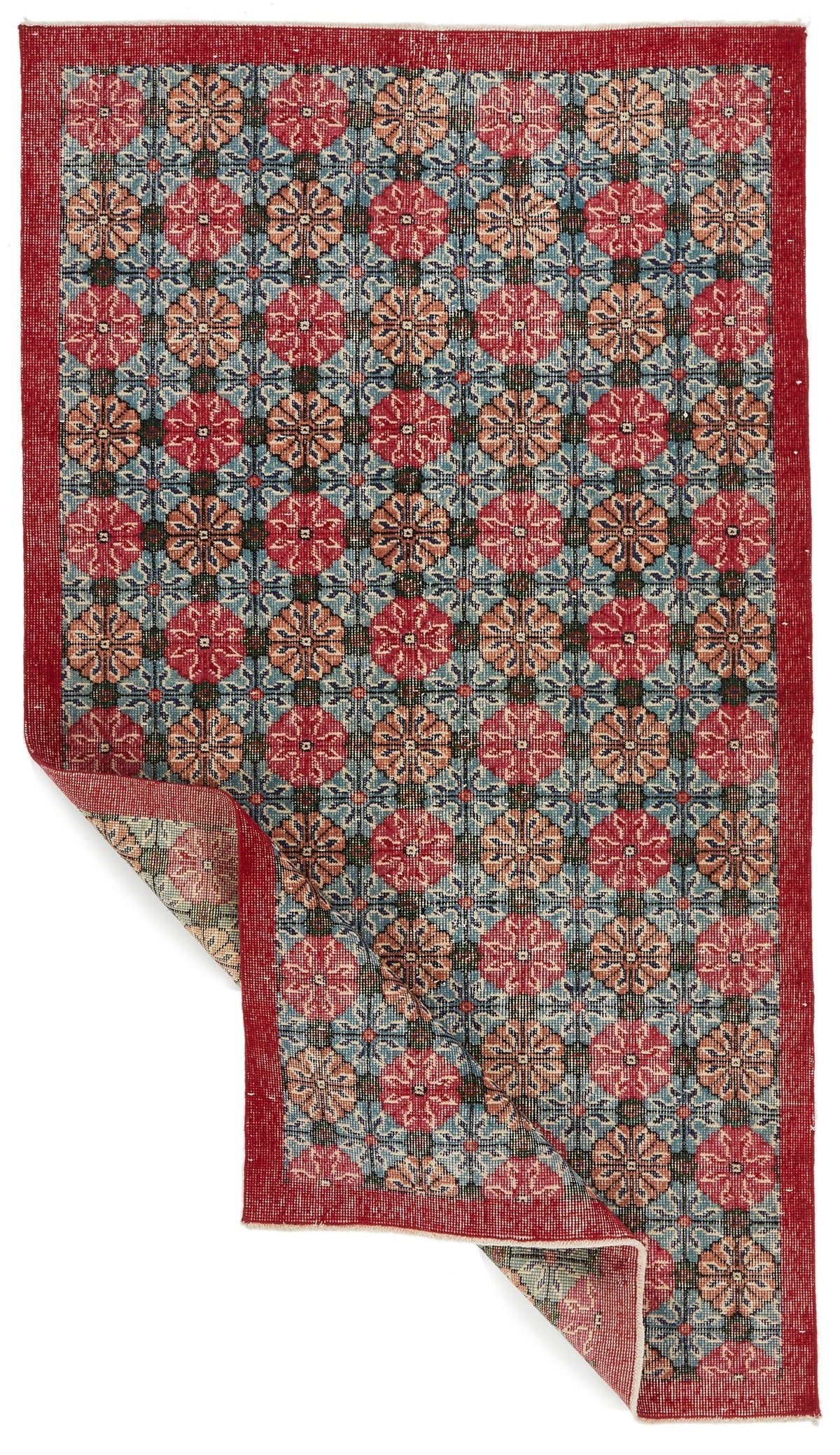 4x7 Red and Multicolor Turkish Overdyed Rug