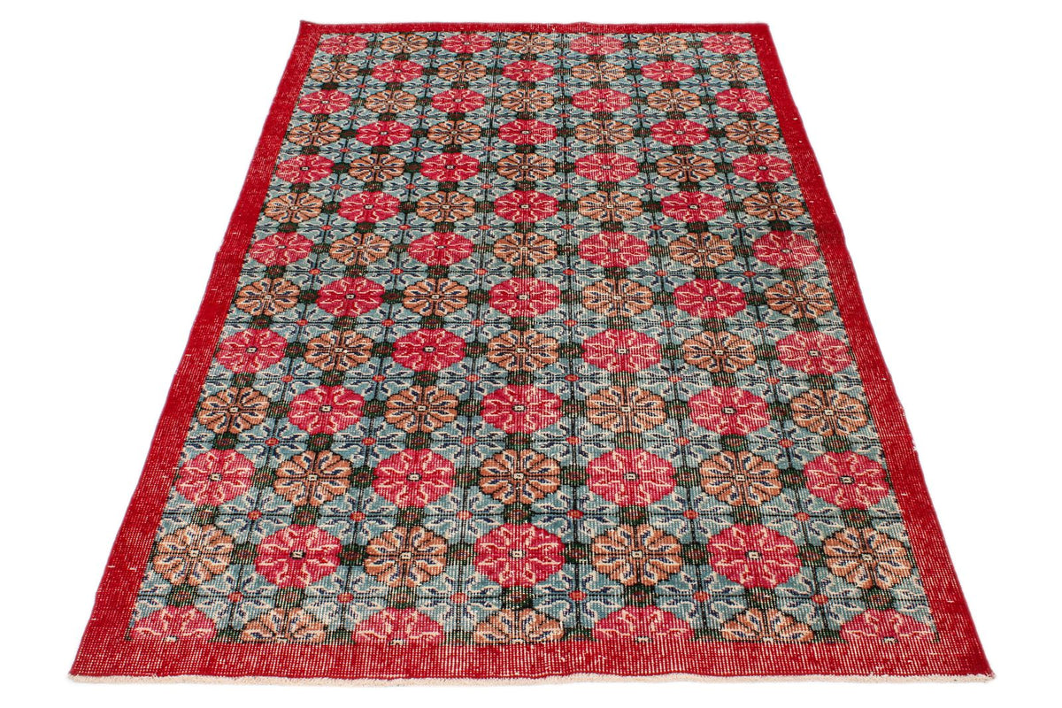 4x7 Red and Multicolor Turkish Overdyed Rug