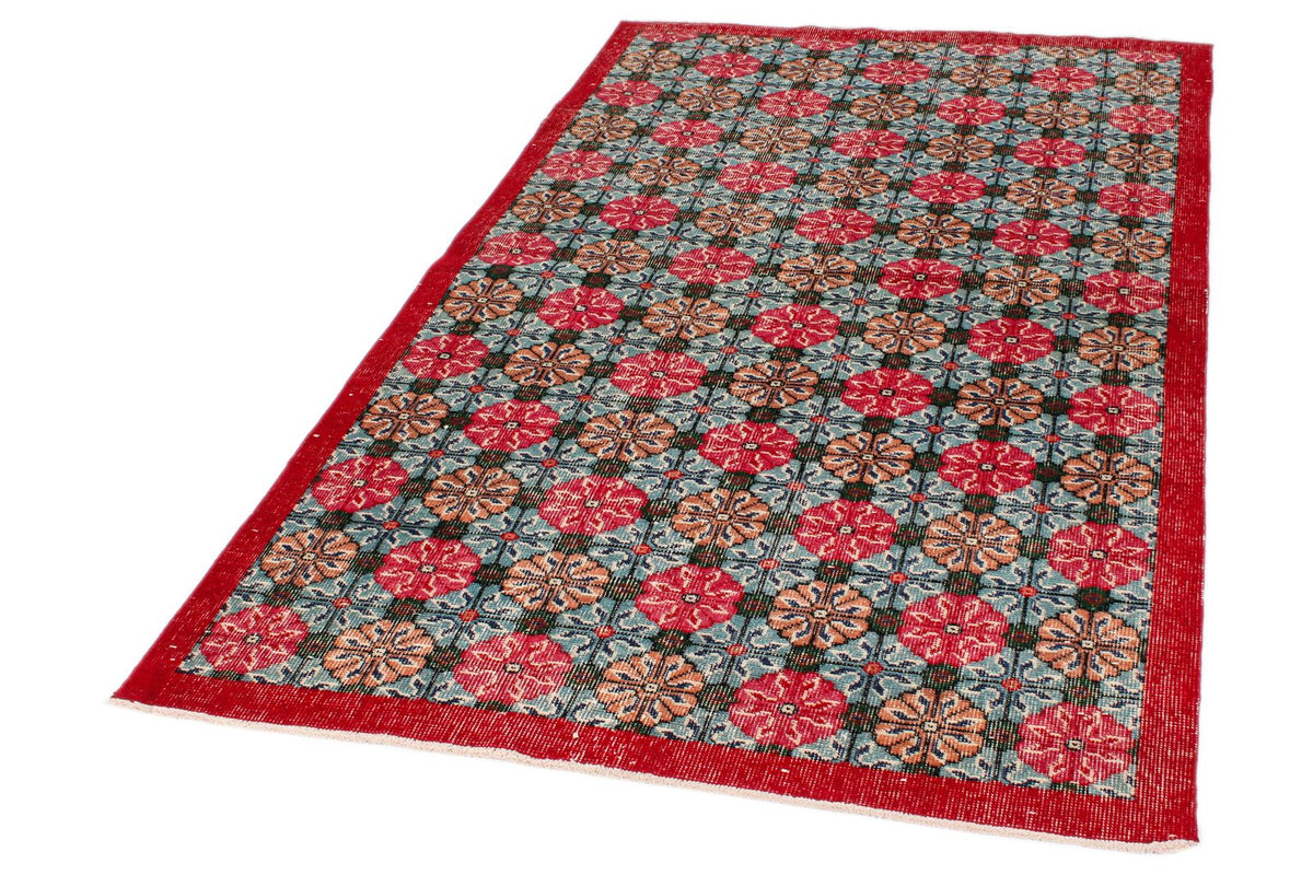 4x7 Red and Multicolor Turkish Overdyed Rug