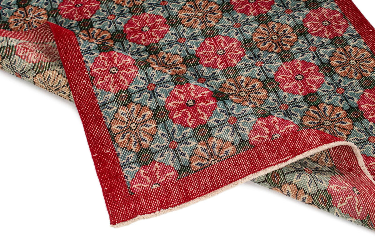 4x7 Red and Multicolor Turkish Overdyed Rug