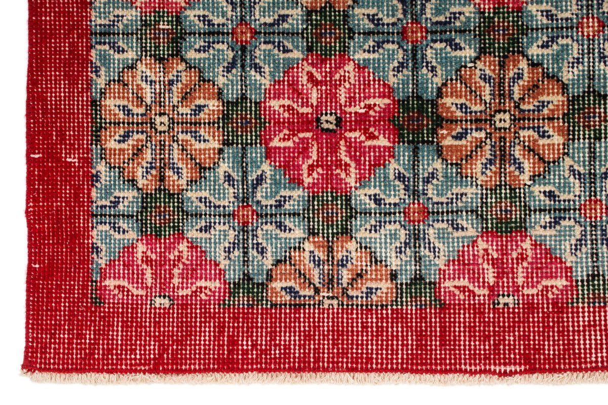 4x7 Red and Multicolor Turkish Overdyed Rug