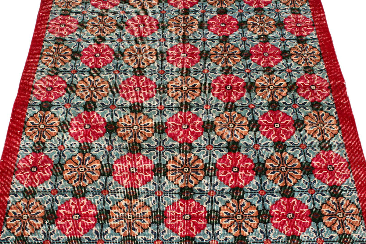 4x7 Red and Multicolor Turkish Overdyed Rug