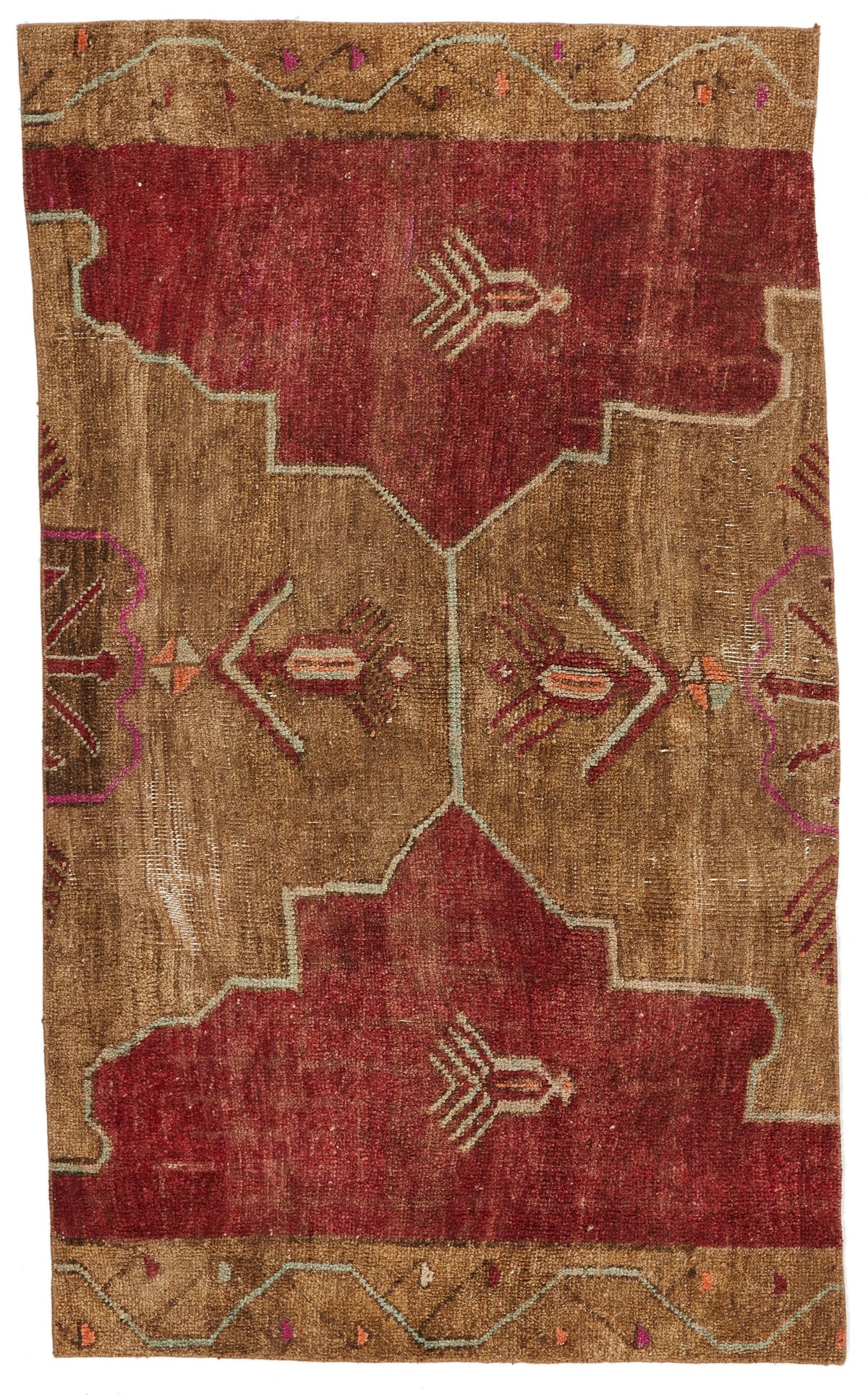 4x7 Brown and Red Turkish Patchwork Rug