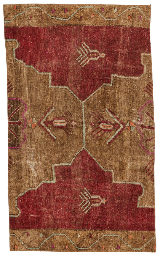 4x7 Brown and Red Turkish Patchwork Rug