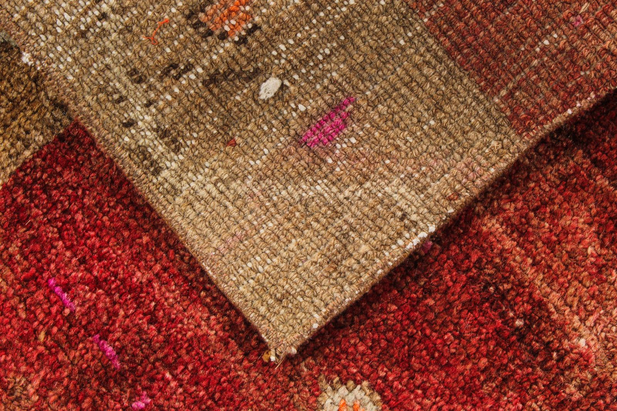 4x7 Brown and Red Turkish Patchwork Rug