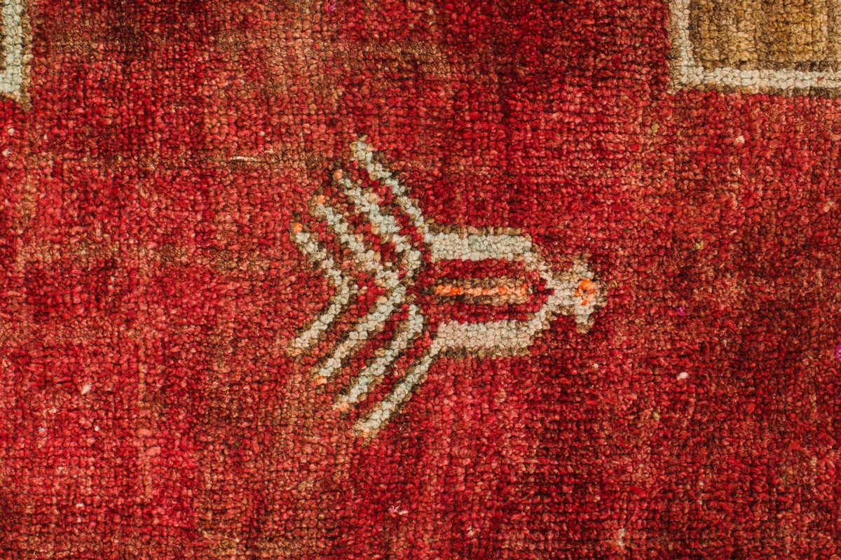 4x7 Brown and Red Turkish Patchwork Rug