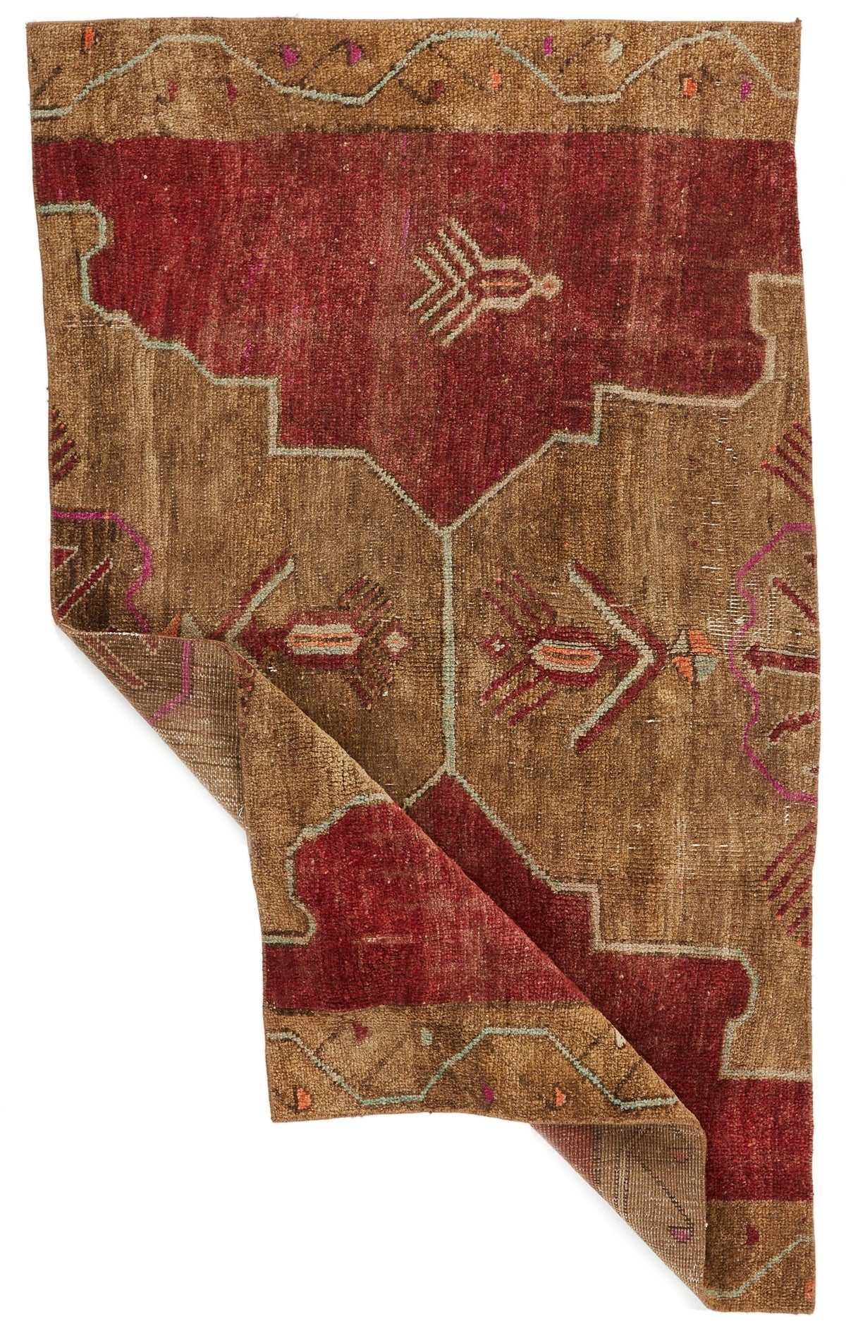 4x7 Brown and Red Turkish Patchwork Rug