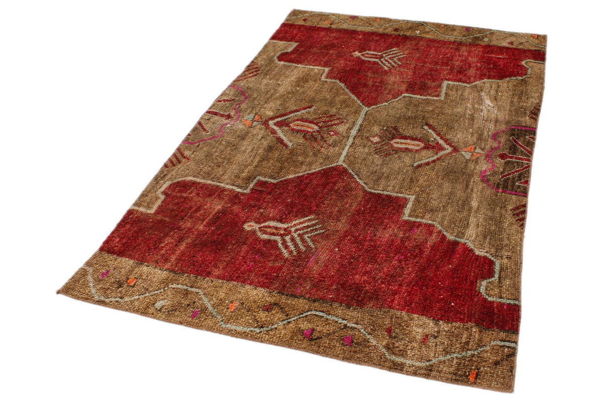 4x7 Brown and Red Turkish Patchwork Rug