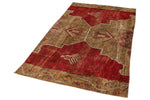 4x7 Brown and Red Turkish Patchwork Rug