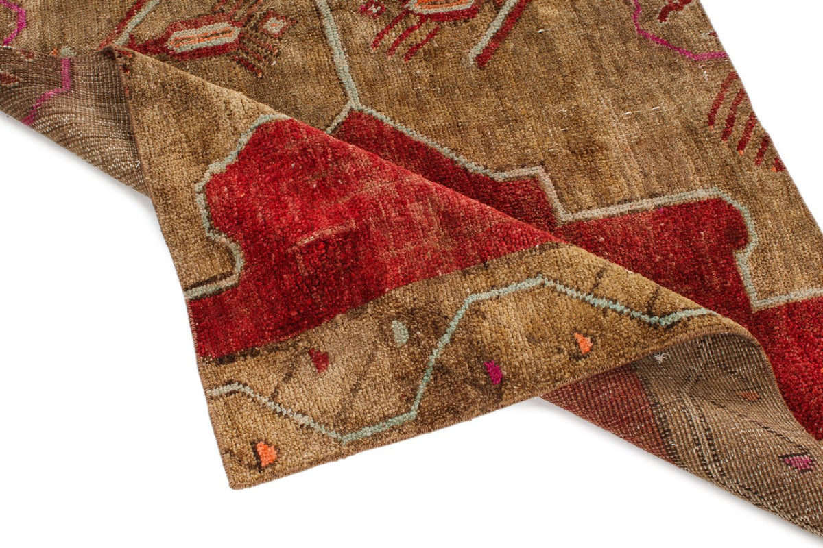 4x7 Brown and Red Turkish Patchwork Rug