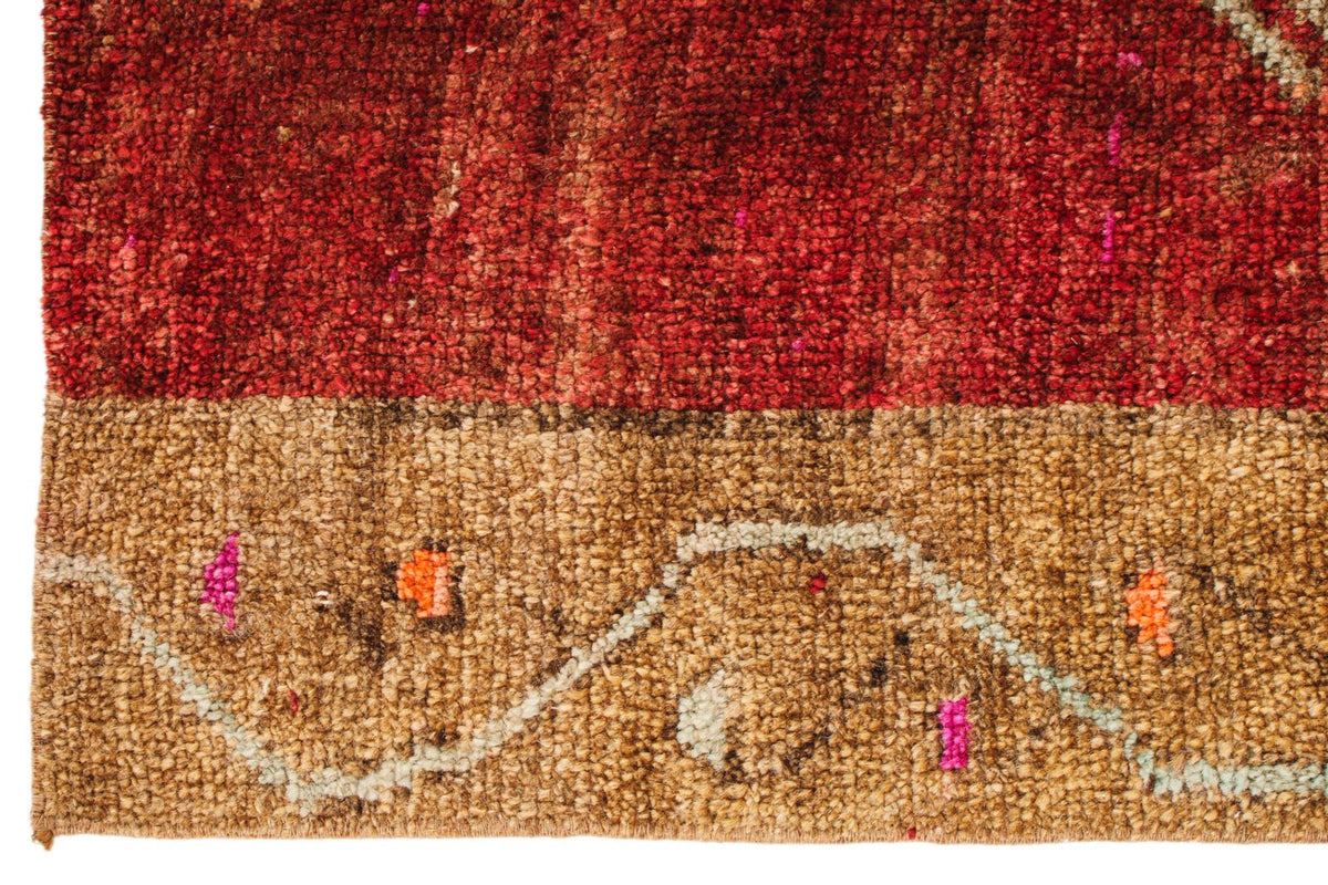 4x7 Brown and Red Turkish Patchwork Rug