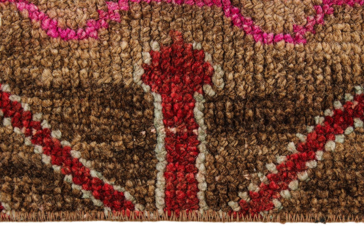 4x7 Brown and Red Turkish Patchwork Rug