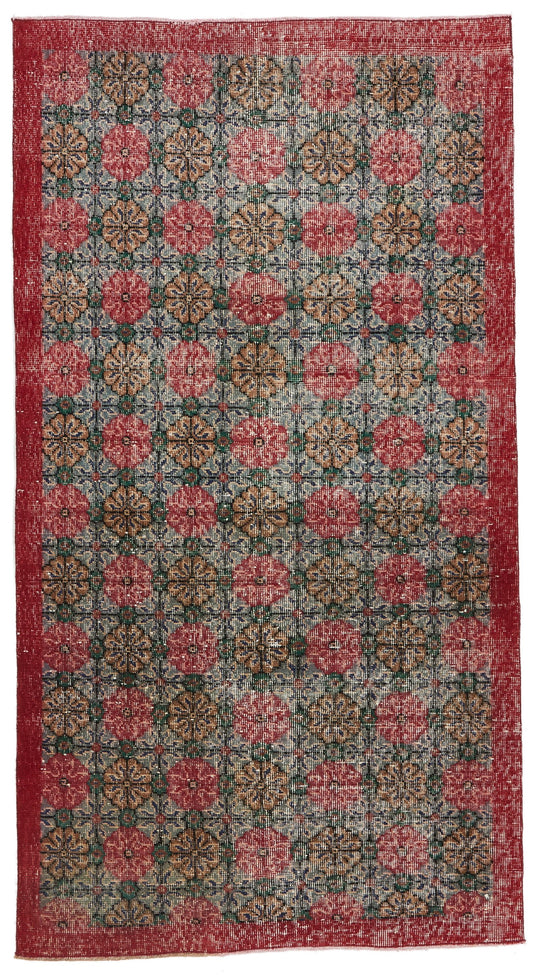 4x7 Red and Multicolor Turkish Overdyed Rug