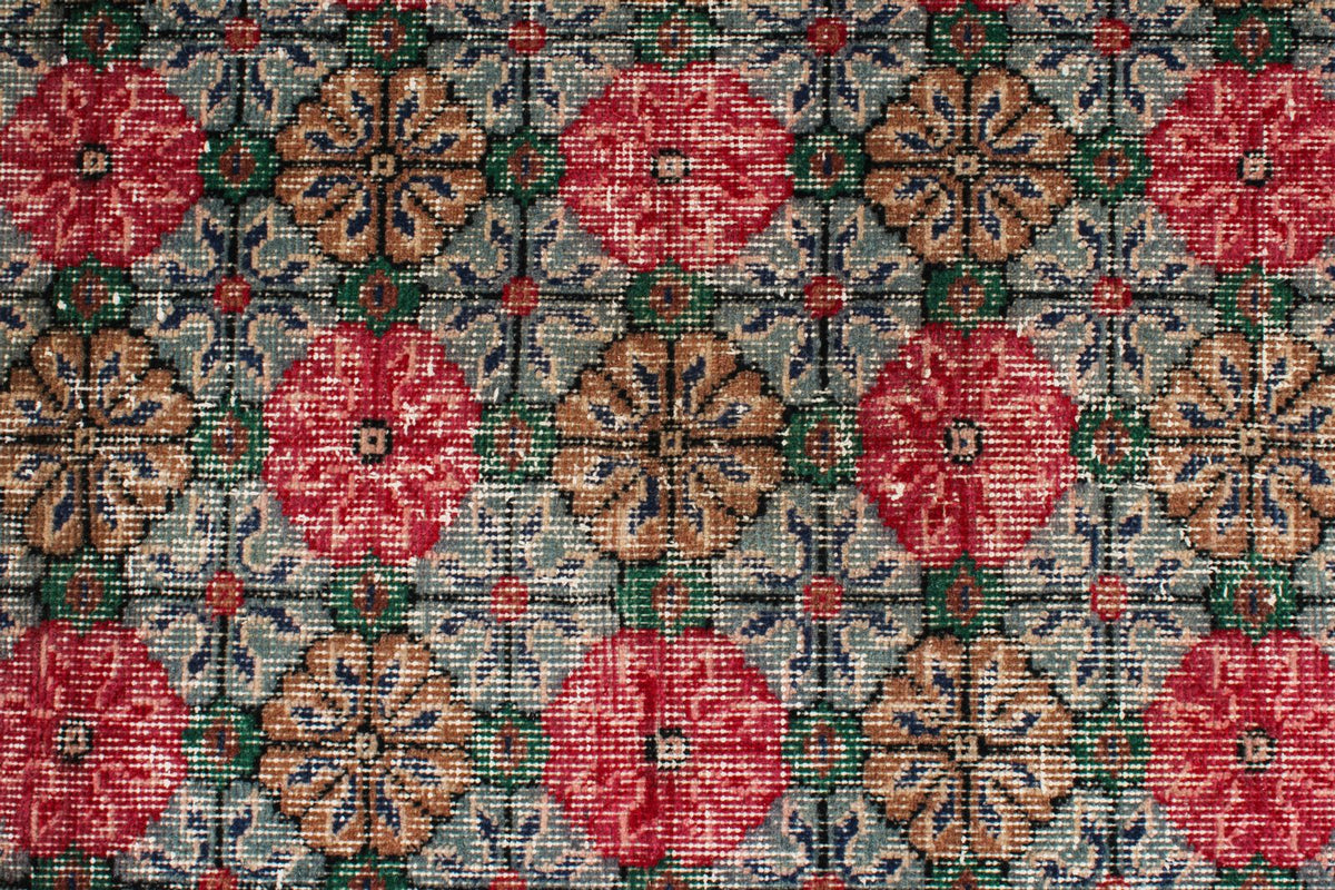 4x7 Red and Multicolor Turkish Overdyed Rug