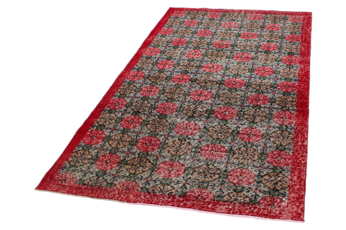 4x7 Red and Multicolor Turkish Overdyed Rug