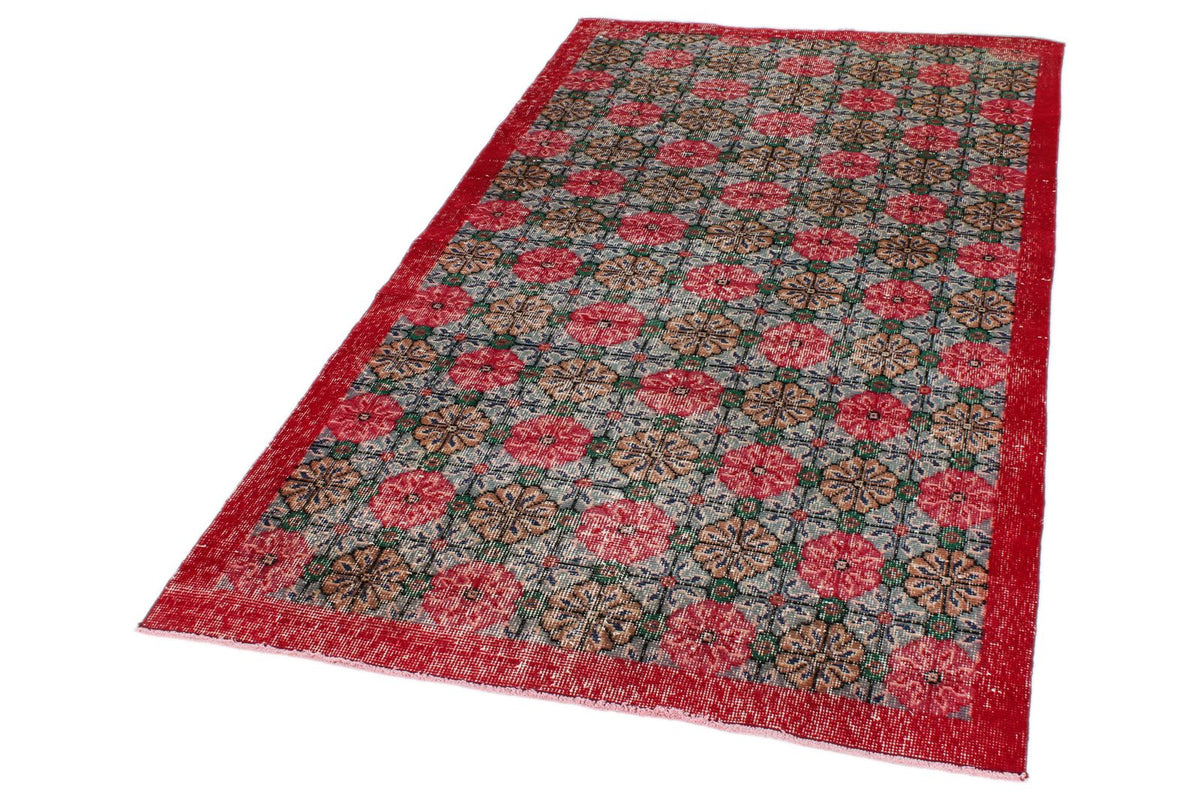 4x7 Red and Multicolor Turkish Overdyed Rug